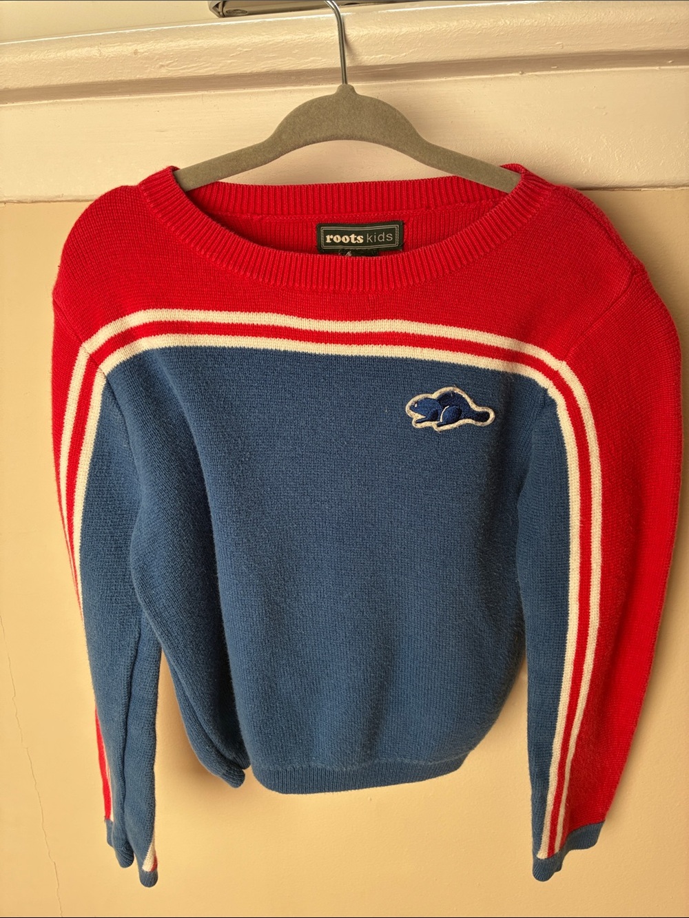 Roots Red and Blue Striped Crew Sweater - Kids